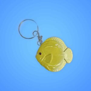 Blue enamel fish keychain souvenir item.
